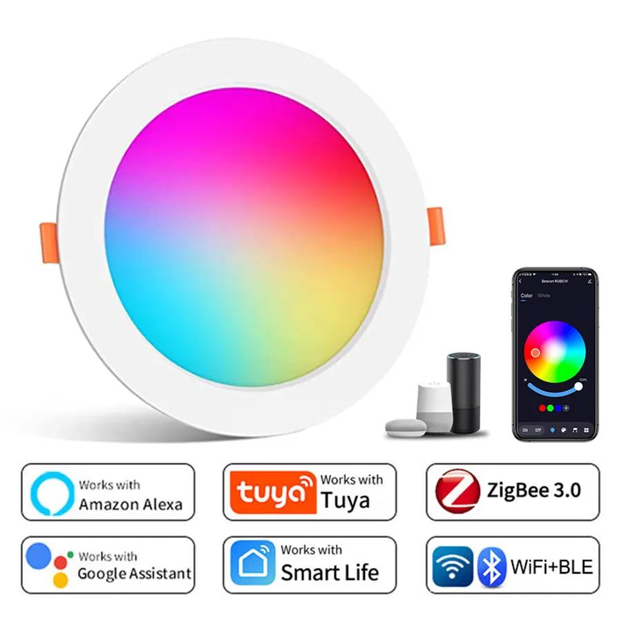 LED Downlight Recessed Ceiling Spotlight WiFi Smart LED Downlight Zigbee Down Light Dimmable Round Spotlight 5W 7W 10W 15W Color Change Alexa Google Home Voice Control