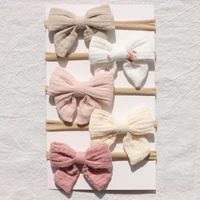 5Pcs/Lot Newborn Baby Headband Bows Nylon Baby Girl Headbands Elastic Soft Hair Bands For Children Baby Hair Accessories Kids 6