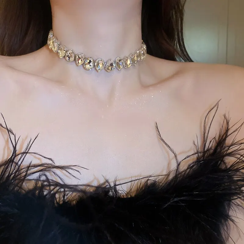 S2c06fa0729404cfeb7b422de7f220f55h Colorful Rhinestone Crystal Necklace For Women Luxury Fashion Water Drop Choker Necklaces for Party Wedding Bridal Jewelry Mallzona