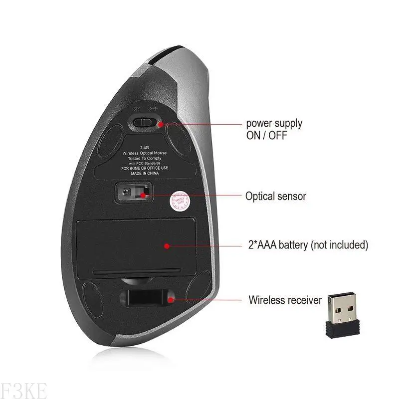 【In-Demand Item】 F3KE 2.4G 1600 2400DPI Vertical Computer Mouse Laptop PC for Creative Unique Mouse Wrist for Protection Wireless Optical.