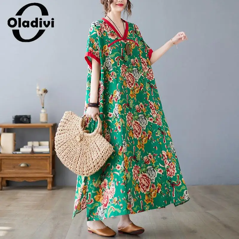 

Oladivi Large Size Women's Bohemian Beach Dress 2023 Summer New Short Sleeve Long Dresses Ladies Oversized Clothing 5XL 6XL8128