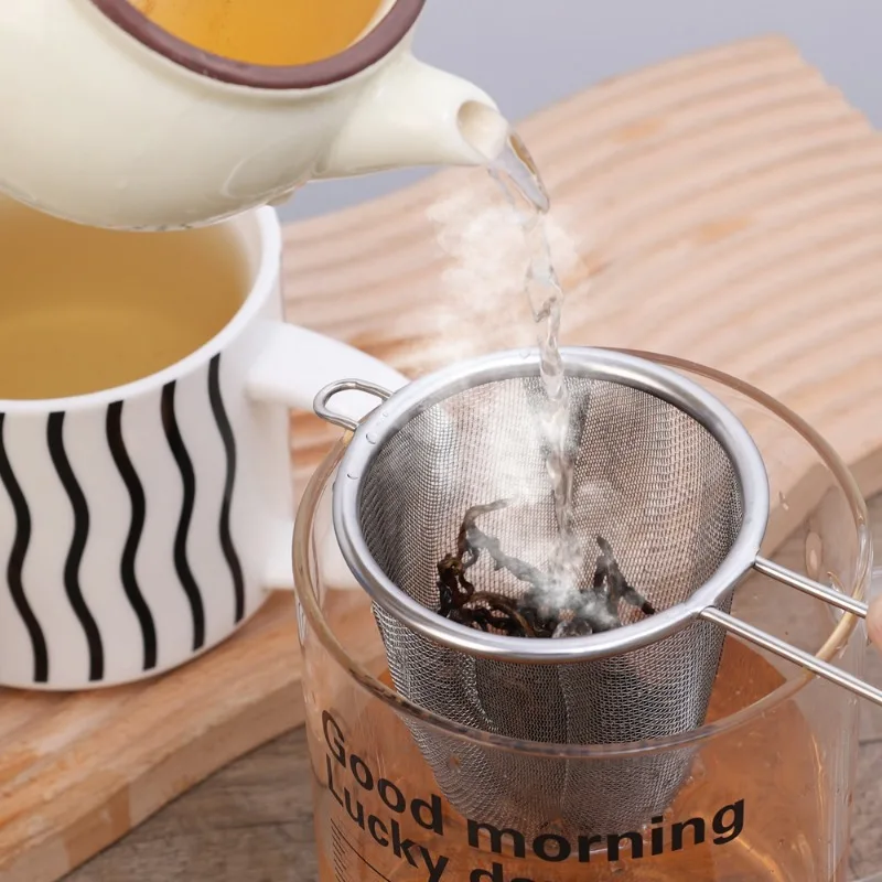 Stainless Steel Tea Strainer Coffee Herb Spice Filter Diffuser Fine Mesh Colander with Handle Reusable Anti-Scald Tea Infusers
