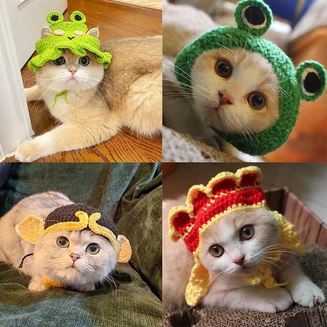 Hand Knitted Cat Hat Crochet Pet Headgear Cartoon Handmade