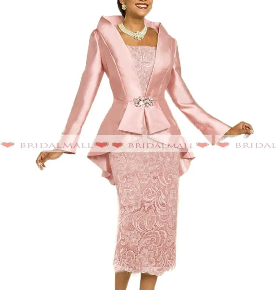 Plus Size Gold Mother Of The Bride Dresses mother bride dresses With Jacket Elegant Tea Length Long Sleeve Wedding Guest Dress Formal Evening Gowns