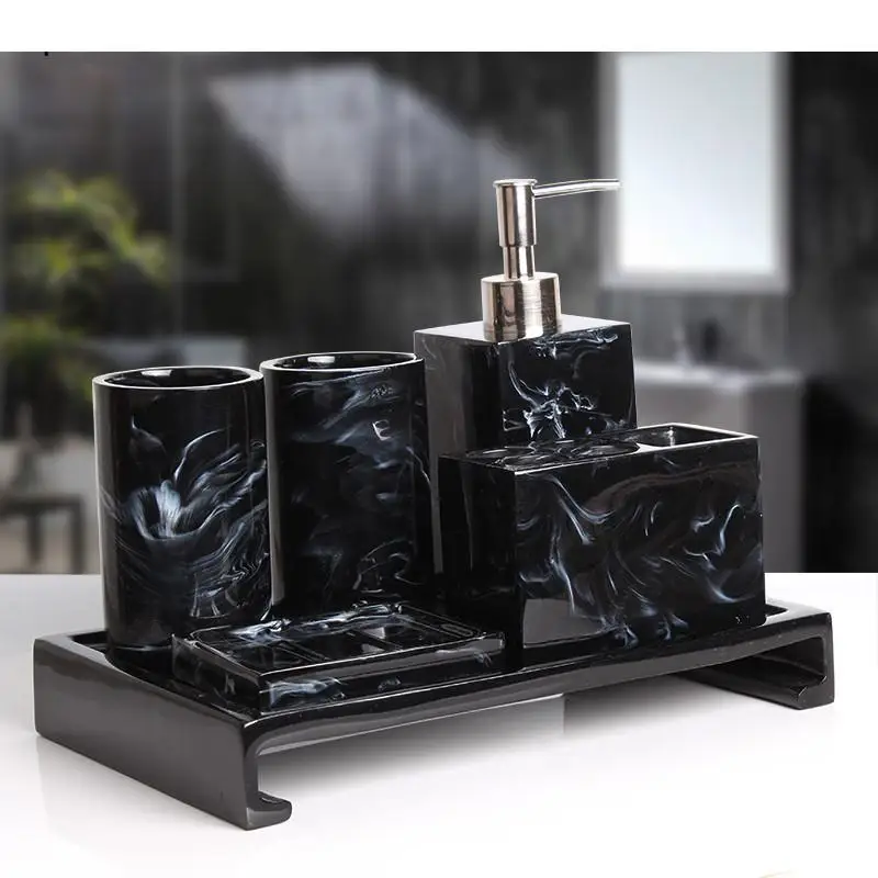 

Modern Simplicity Resin Soap Dispenser Soap Dish Gargle Cup Shower Bathroom Accessories Set Toothbrush Holder Wedding with Tray