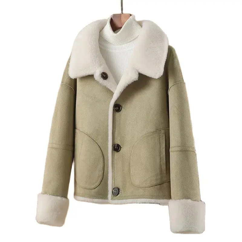 

Меховая короткая куртка высокого качества, новинка осень-зима 2022, Корейская женская модная мотоциклетная одежда oose, шерстяное Женское пальто