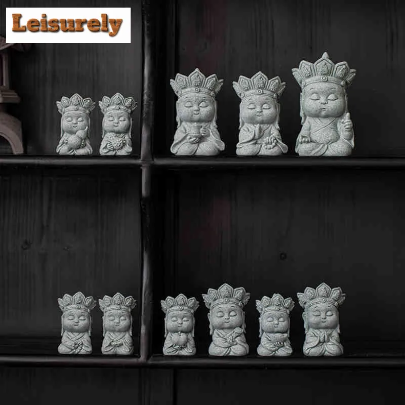 Green Sandstone Silent Buddha Tea Pet Handmade Flowerpot Landscaping Sculpture Tea Figurine Play Toys Tea Statue Ornament Teaset