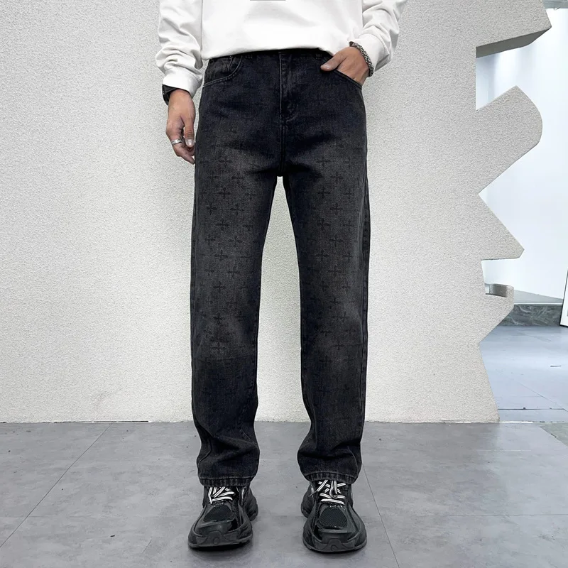 2024 Autumn American Street Printed Black Jeans Men's Loose Straight Fashion Hip-Hop Fashion Retro Y2K Pants 3