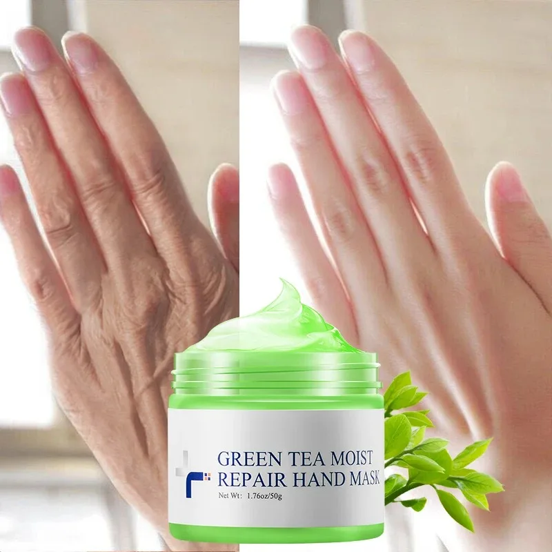 Green Tea Lock Water Repair Hand Mask Nourish Moisturizing Whitening Exfoliating Calluses Hand Film Anti-aging Hand Cream 50G
