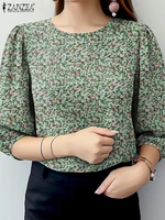 2025 ZANZEA Summer Floral Printed Blouse Stylish Women Tops Tunic Casual O Neck 3/4 Sleeve Work Blusas Bohemain Holiday Shirt - Image 2