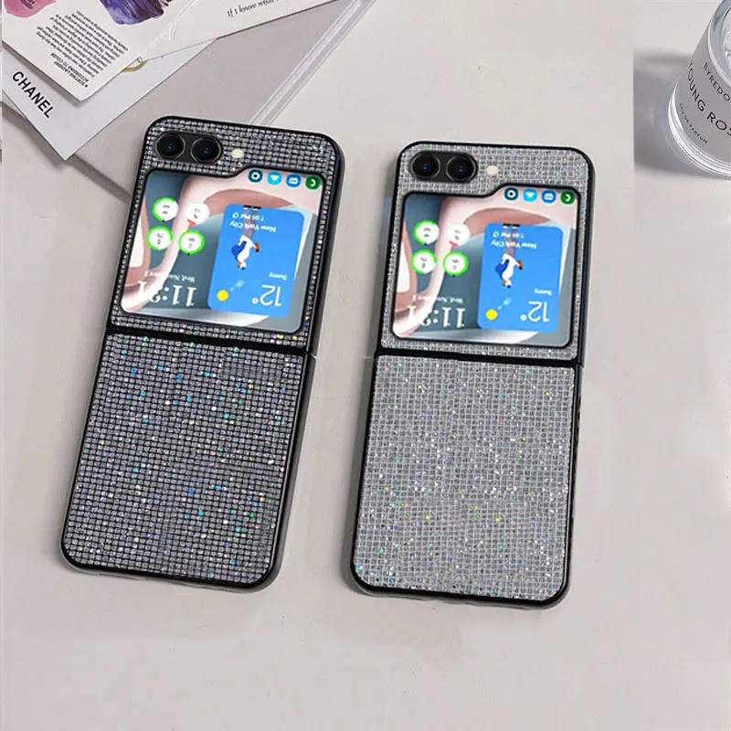 Роскошный брендовый Блестящий Мягкий чехол с блестками для Samsung Z Flip 5 4 3 5G Flip5 Flip4 Flip3 Тонкий Жесткий ПК Премиум чехол-накладка