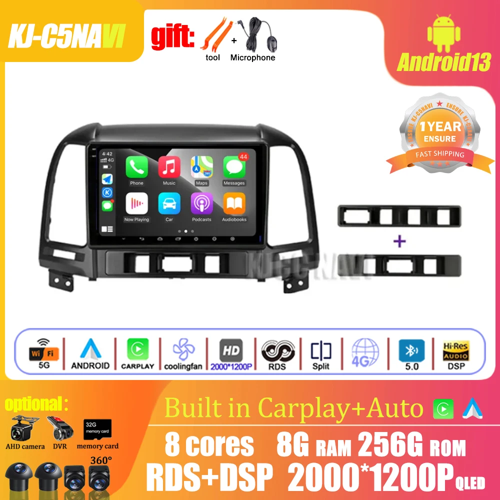 

Android 13 DSP Car Radio Multimidia Video Player Navigation GPS For Hyundai Santa Fe 2 2006-2012 NO 2din DVD Head Unit Carplay