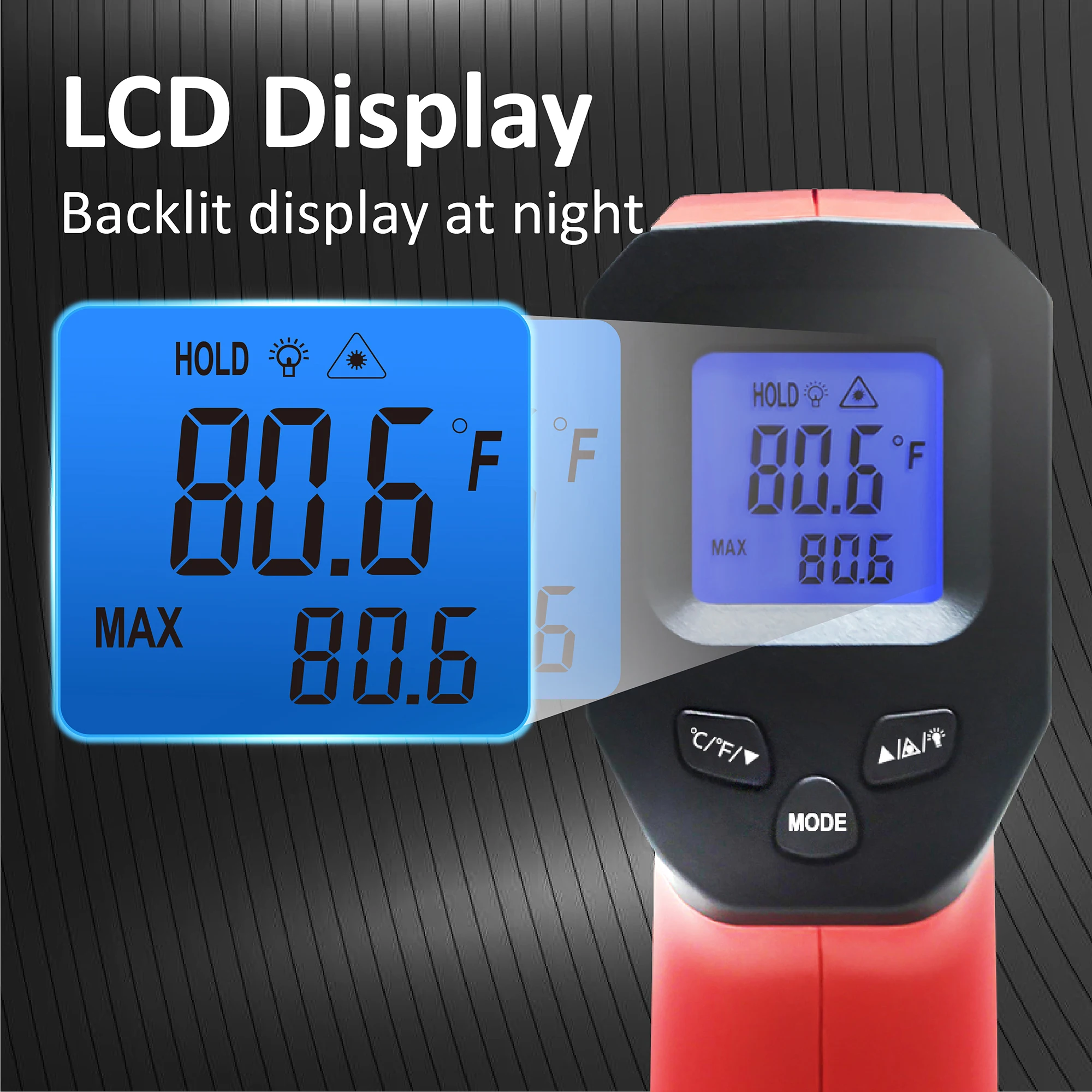 LCD Industrial Electronic Thermometer NonContact -50~600°C Digital Laser Temperature Meter Gun Laser Point Infrared Thermometer 3