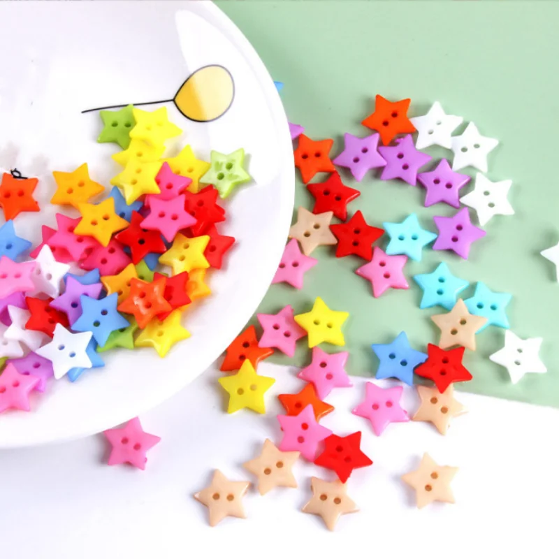 100개 믹스 스타일 공예 버튼, 바느질 버튼, 원형, 하트, 별, 꽃 모양, 수제, 두 구멍 버튼, DIY 공예, 그림 장