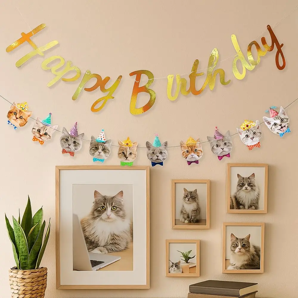 Cartoon Pattern Happy Birthday Banner Paper Cute Animal Pet Theme Banner DIY Decoration Lucky Hanging Flag