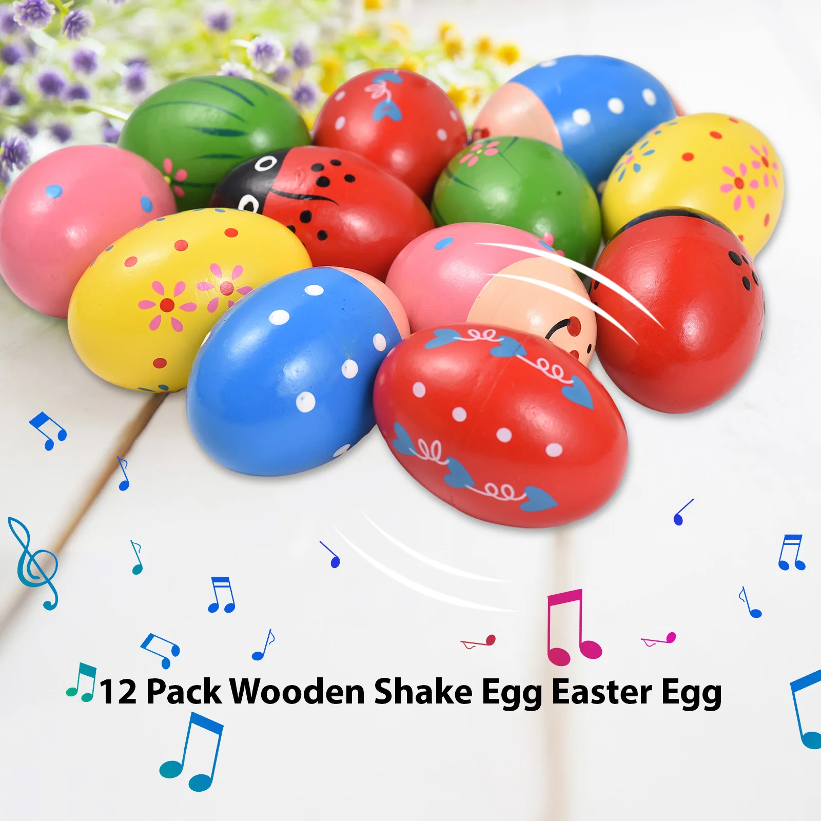 6 Pack Wooden Shake Egg Easter Egg Percussion Instrument Interesting Music Shake Eggs for Party Easter Gift