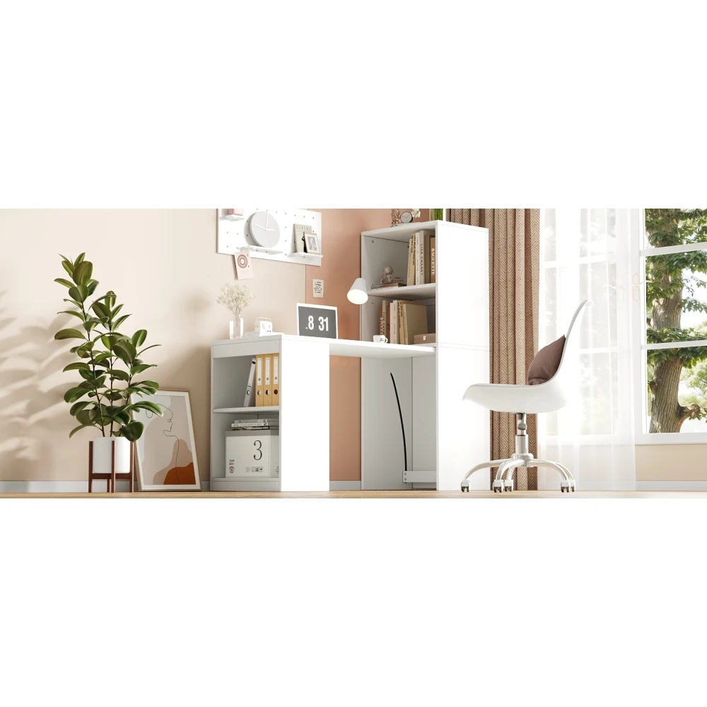130x51x137cm Multifunktionaler Klapptisch, Bürotisch, Kombination aus Schreibtisch und Schrank in Einem Design, Vier Aufbewahrungsfächer – Detail 14