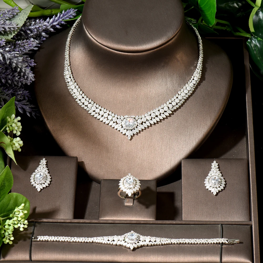 

Fashion Gorgeous Women Bridal Jewelry Set 4pcs Necklace and Earring Set Round Shape Wedding Accessories Formal Occasion N-1923