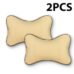 Set of 2 PU Leather Car Seat Headrest Neck Support Pillows (Beige)