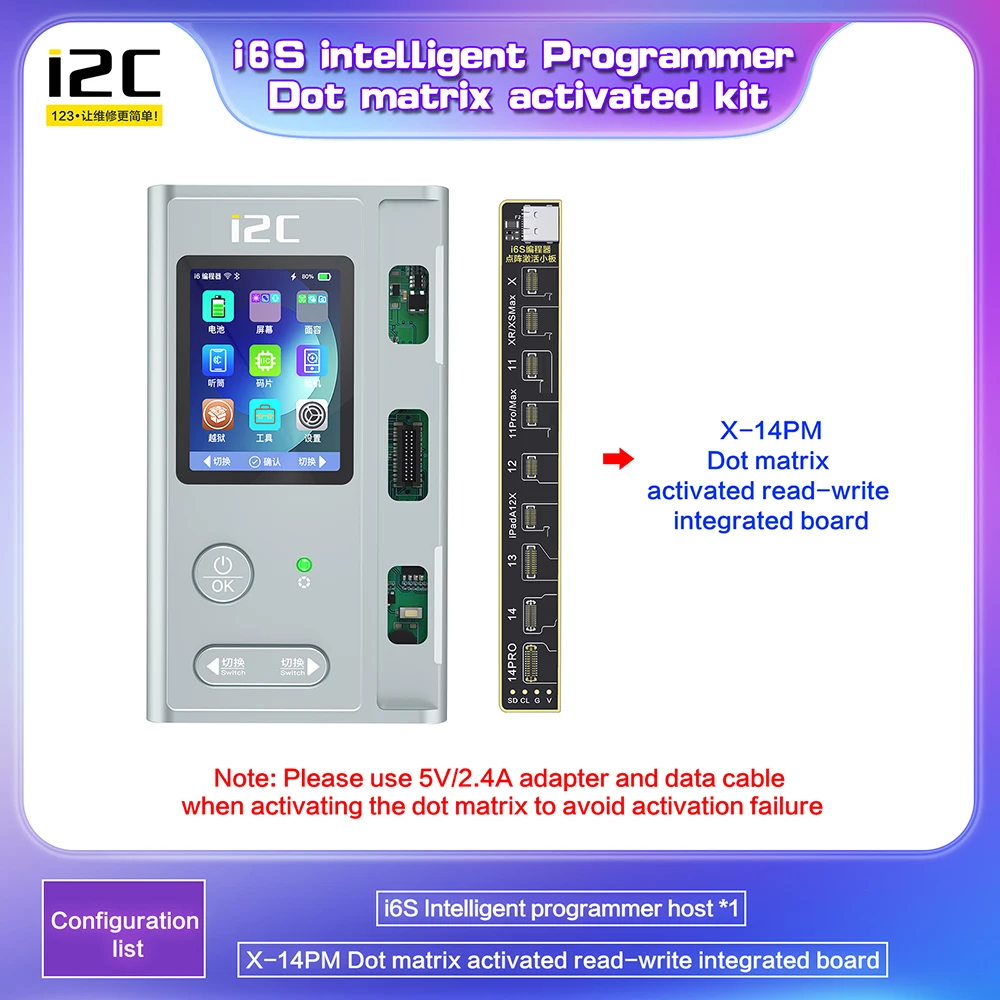 

I2C i6S Smart Programmer For iPhone Face ID Lattice Repair Tool with X-14PM Dot Matrix Activation Read Write Integrat