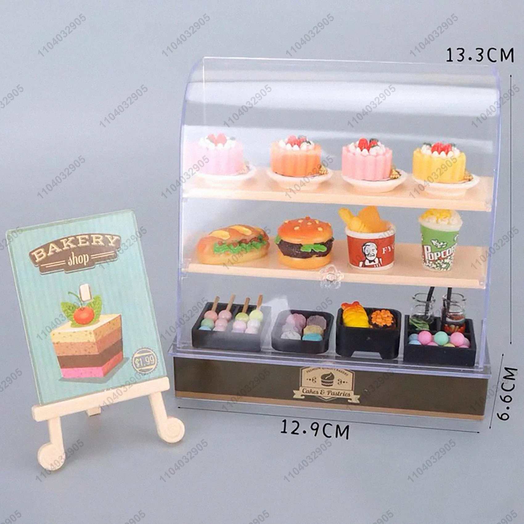 Miniature Shop Cake Bread Dessert Cabinet Bakery Store Room Display Handcraft Dollhouse Stand Food Items Scenario Display Show 2
