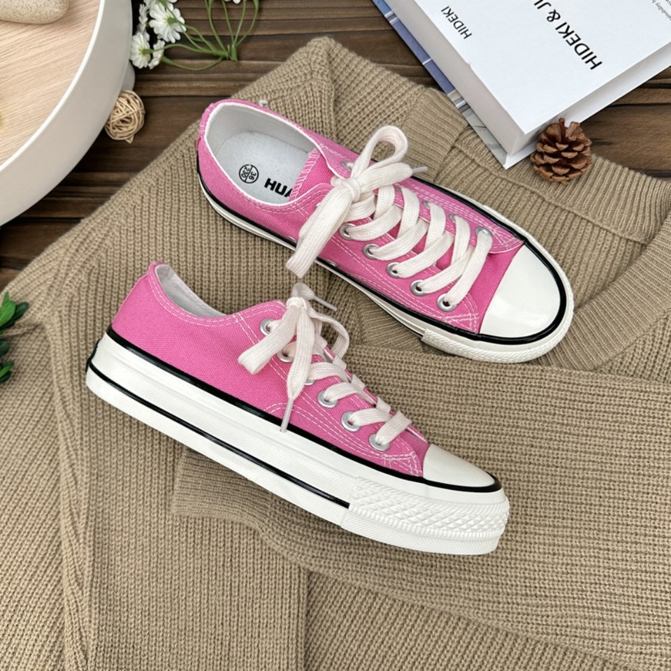 New Women Casual Shoes with Bright Oil Cherry Blossom Pink High Topcanvas Shoes Thick Sole and Increased Height By 4CM for Women