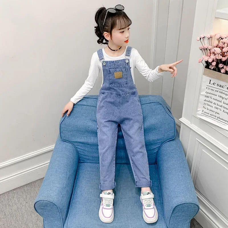 Girls Denim Overalls Children Cowboy Suspender Pants Kids Jumpsuit Girl Jeans Trousers Spring Autumn 4to12