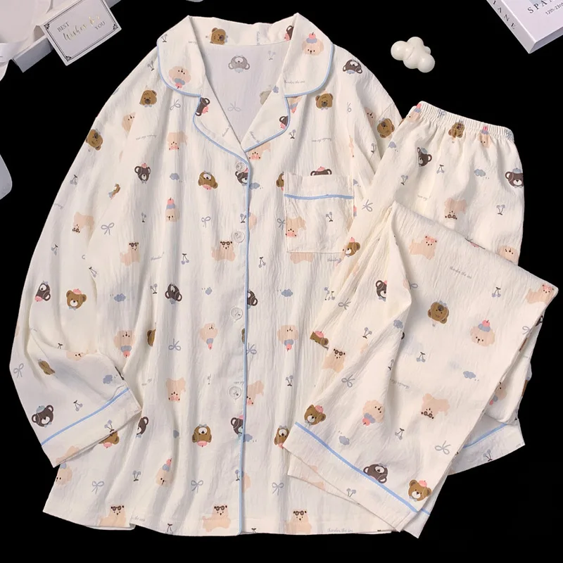 Postpartum Clothing Cartoon Bear Autumn Long Sleeve Outerwear Pajama Women Set Home Clothes Maternity Ladies Sleepwear Hoemwear - 4
