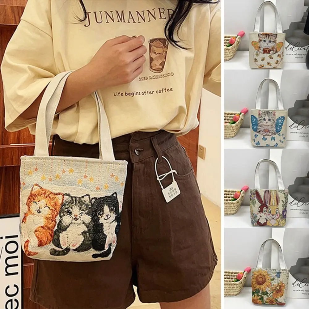 

Холщовая Сумка с вышивкой и принтом, повседневная вместительная сумочка-тоут для покупок в этническом стиле, многоразовая сумка на ремне