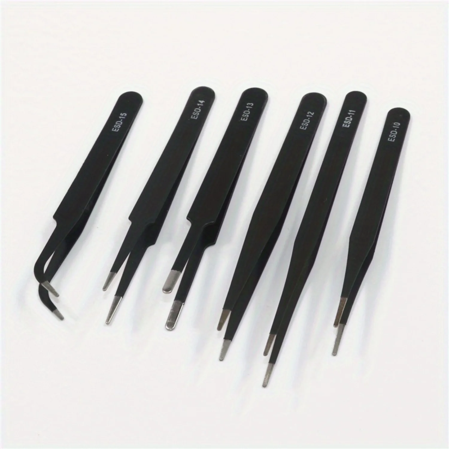 6pcs ESD Anti-Static Stainless Steel Tweezers - Precision Maintenance & Industrial Repair Tools for Working & Model Making. 2
