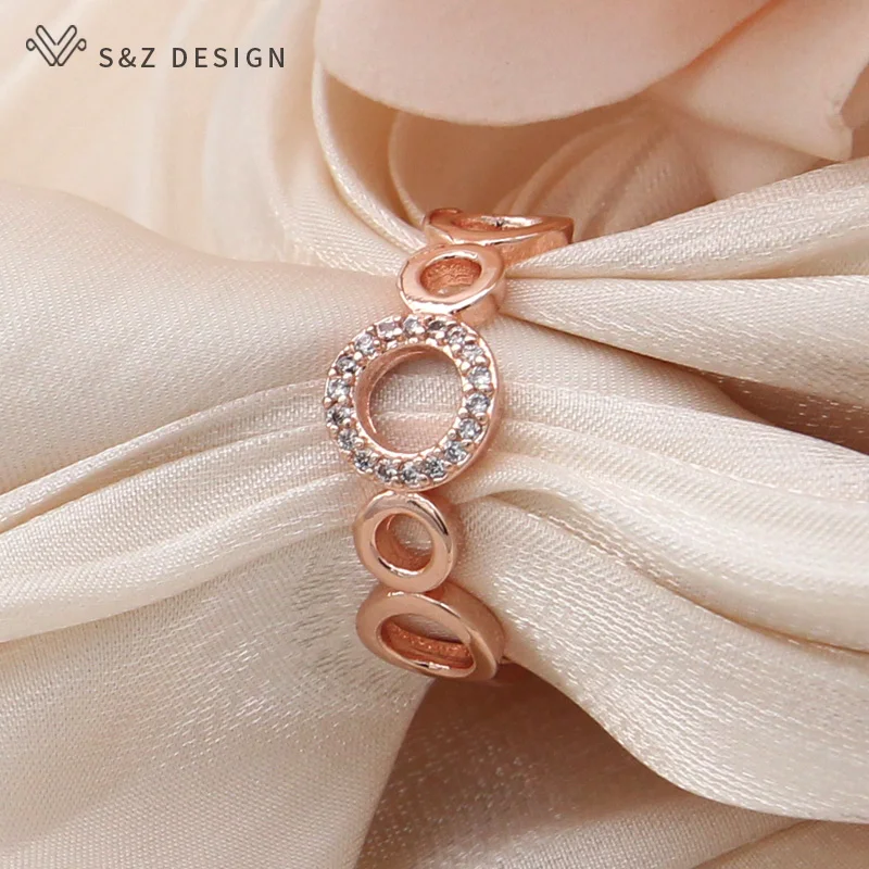 S&Z DESIGN New Fashion Round Micro Wax Inlay Cubic Zirconia Adjustable Rings For Women Vintage 585 Rose Gold Color Jewelry Gift