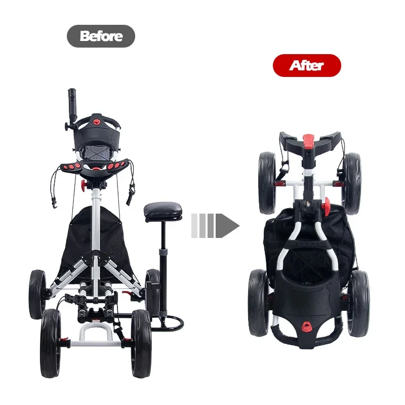 High Quality Golf Push Pull Cart With Seat Lightweight Foldable 4 Wheels Golf Trolley