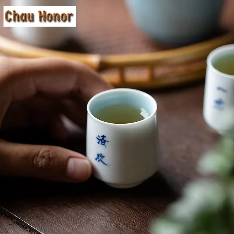2pc/lot Pure Handwritten Calligraphy Ceramic Tea Cup Handmade Master Cup Chazhan Kung Fu Teaset Tea Cup Small Smelling Cup 30ml 