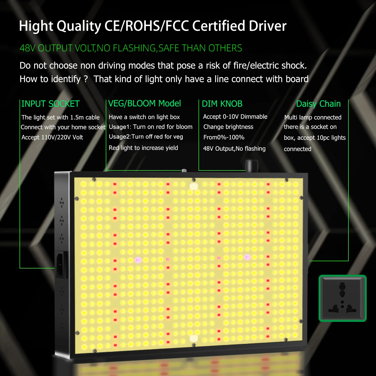 UPD 200W LED 성장 조명, 삼성 칩 내장, 26DB 팬, 풀 스펙트럼, QBS, 572 개, 새로운 디자인