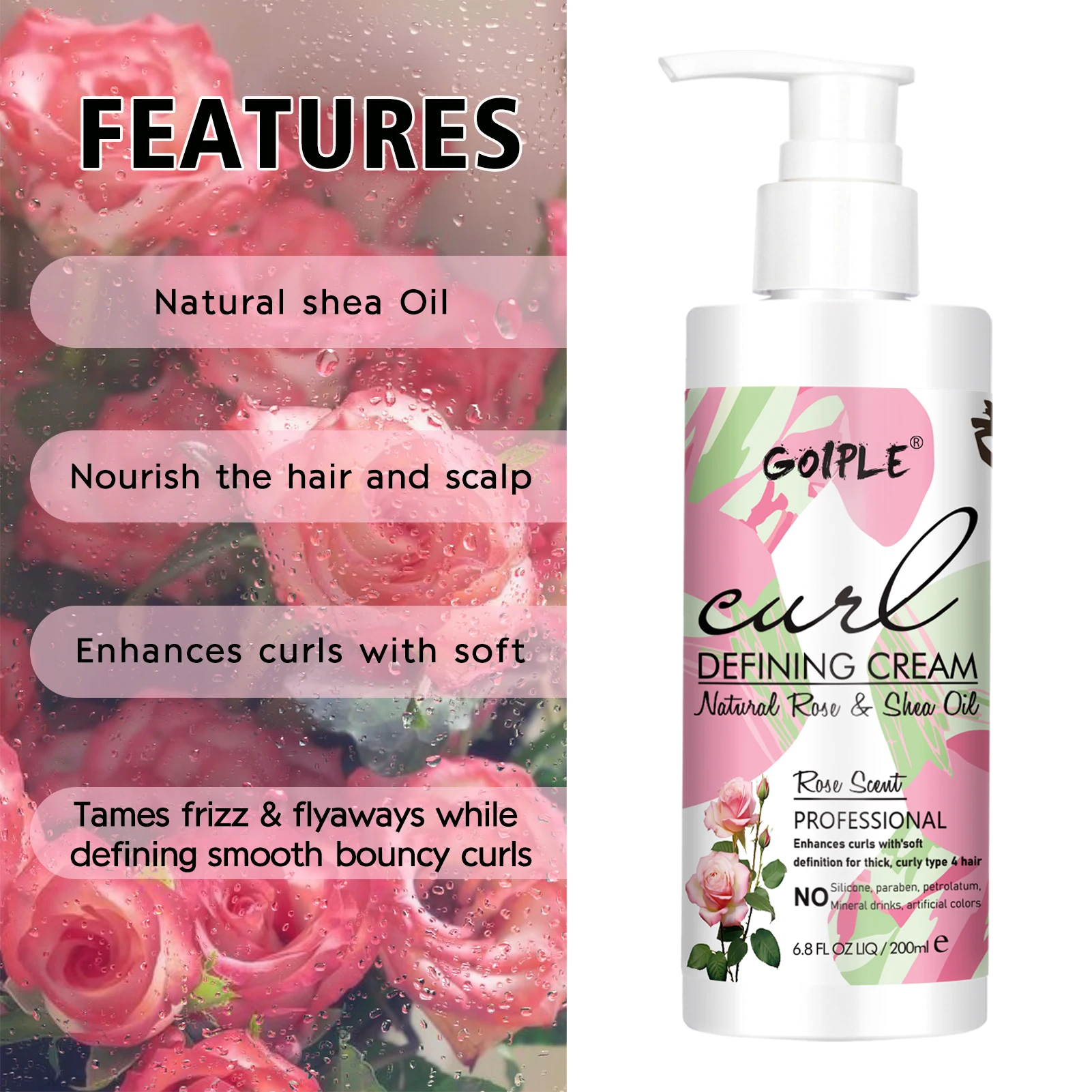 GOIPLE Curl Defining Cream for Natural Hair Curls Enhancer Moisturizing Increase Curly Elasticity Styling Leave In Conditioner