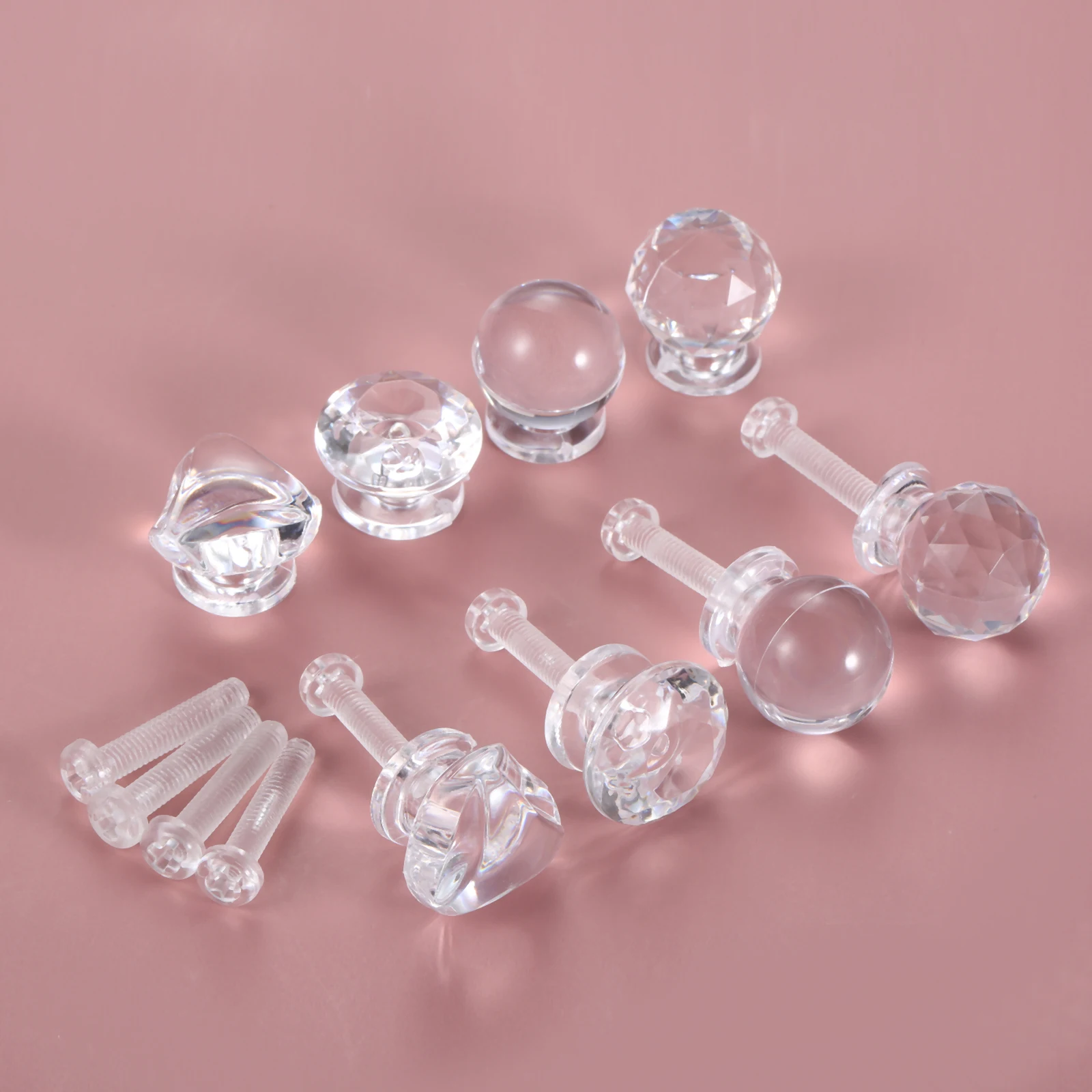 Furniture Knobs 10 Sets Clear Acrylic Pull Handle Round Acrylic Mini Knob with Screw Clear Shiny Knob Cute Decoration for Jewelry Box Gift Case