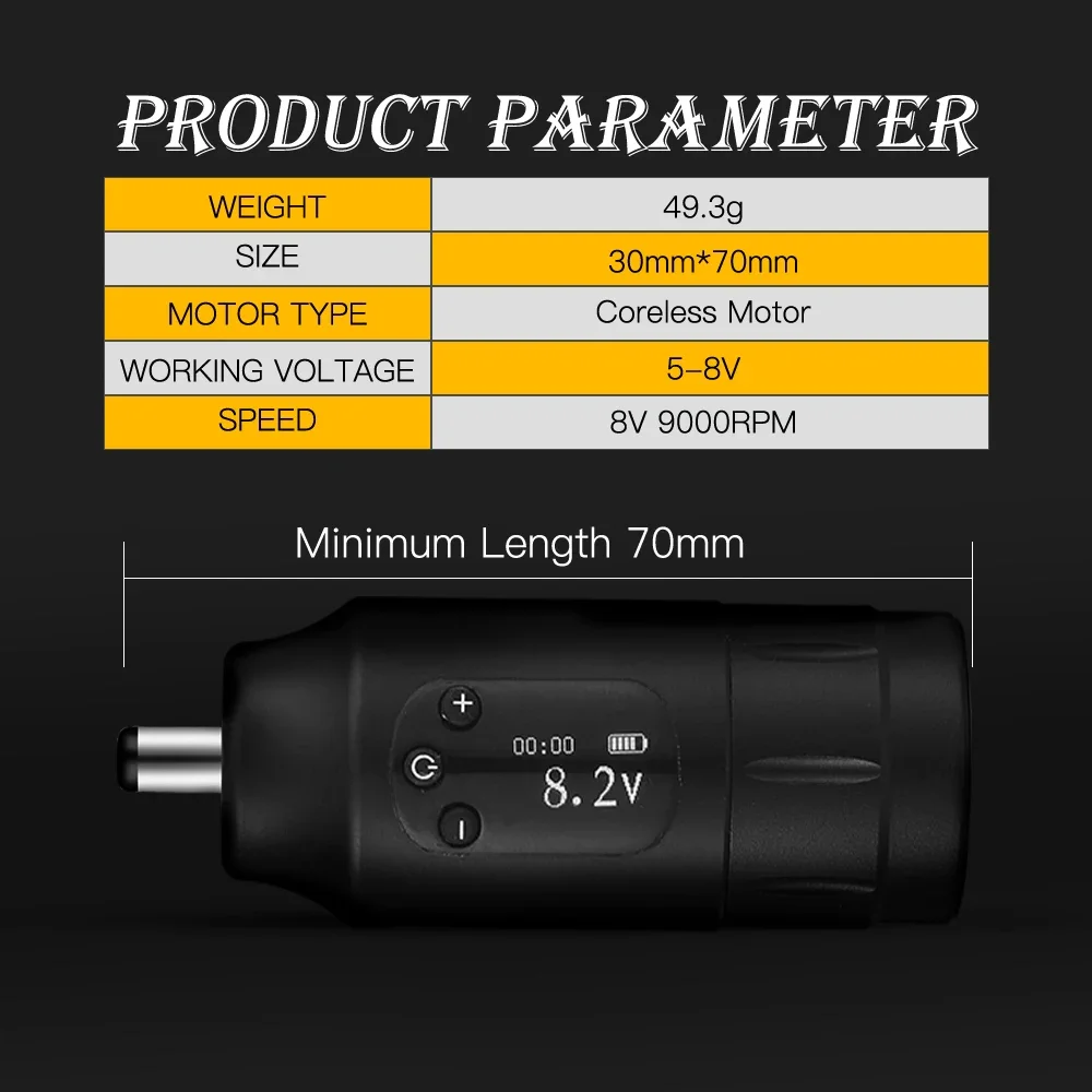 Profesjonalny zestaw maszynka do tatuażu obrotowych bezprzewodowy długopis maszynka do tatuażu z 10 sztukami igieł cyfrowy wyświetlacz mocy wkładów