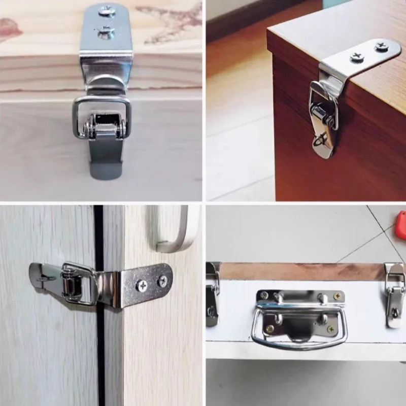 1/12Pcs 90 Degree Duck-mouth Buckle Hook Lock Silver Metal Spring Hasp Latch Catch Clamps Wooden Box Loaded Draw Clasp Hardware furniture hardware jewelry box hasps decorative latches buckle clamp