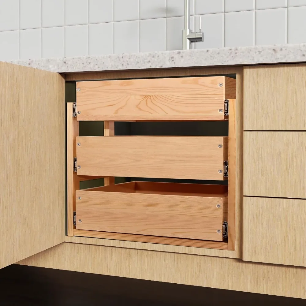 Pull Out Drawers For Cabinets, 14''W×21''D×19''H Soft Close Slide Out Wood Shelves Storage Organizer for Kitchen,Bottom Assembly 6