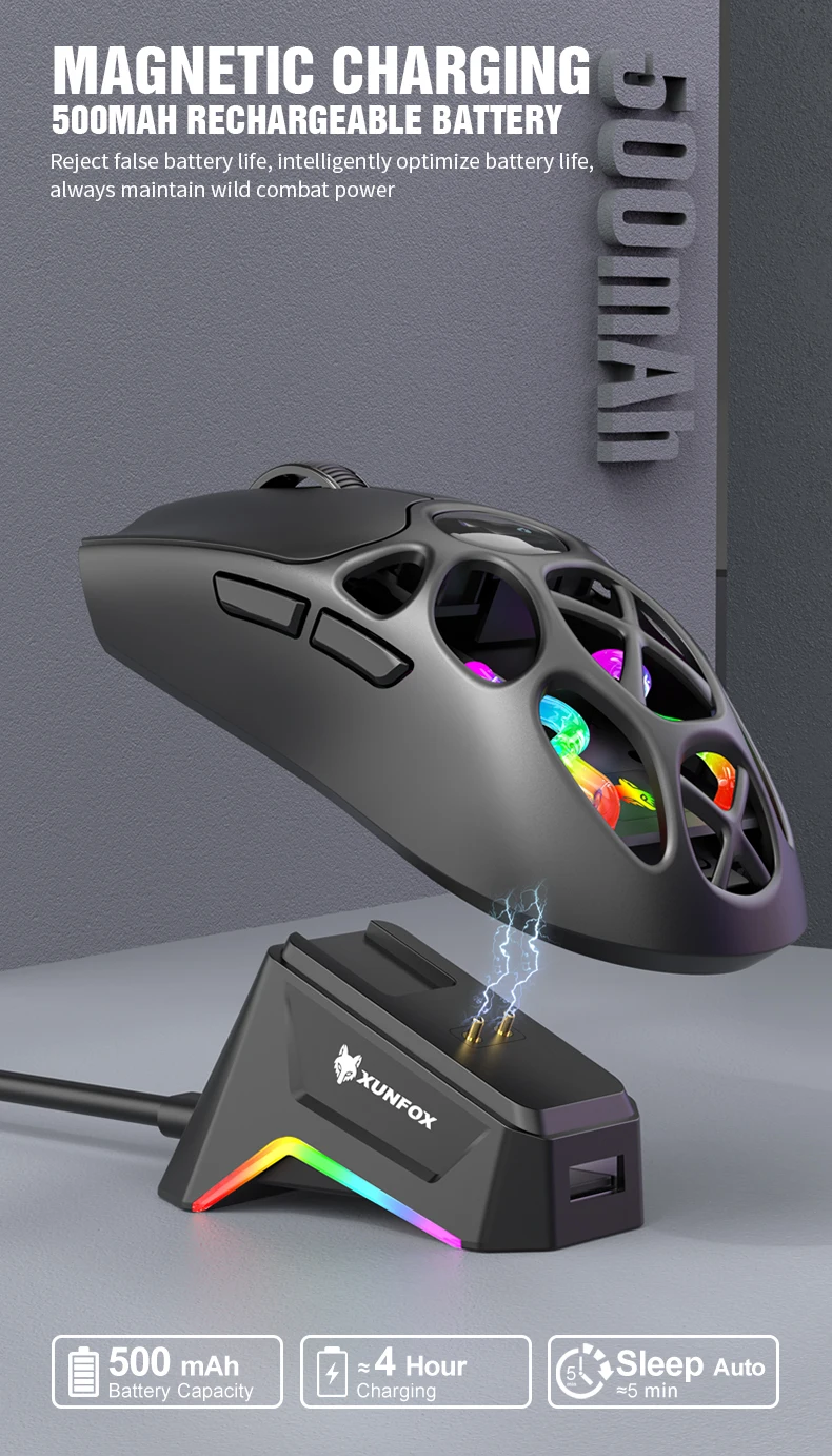 XUNFOX Wireless 2.4g Mouse Lightweight Competitive Game Mouse Charging Bluetooth Three-mode 1K Return Rate 12000DPI Computer