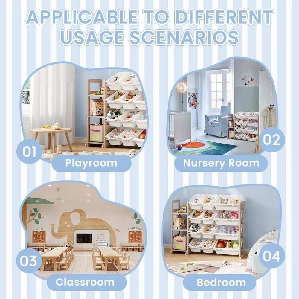 Toy Storage Organizer - Toy Organizers and Storage with Bookshelf, Toy Storage Shelf with 3 Shelves and 12 Storages Bins 6