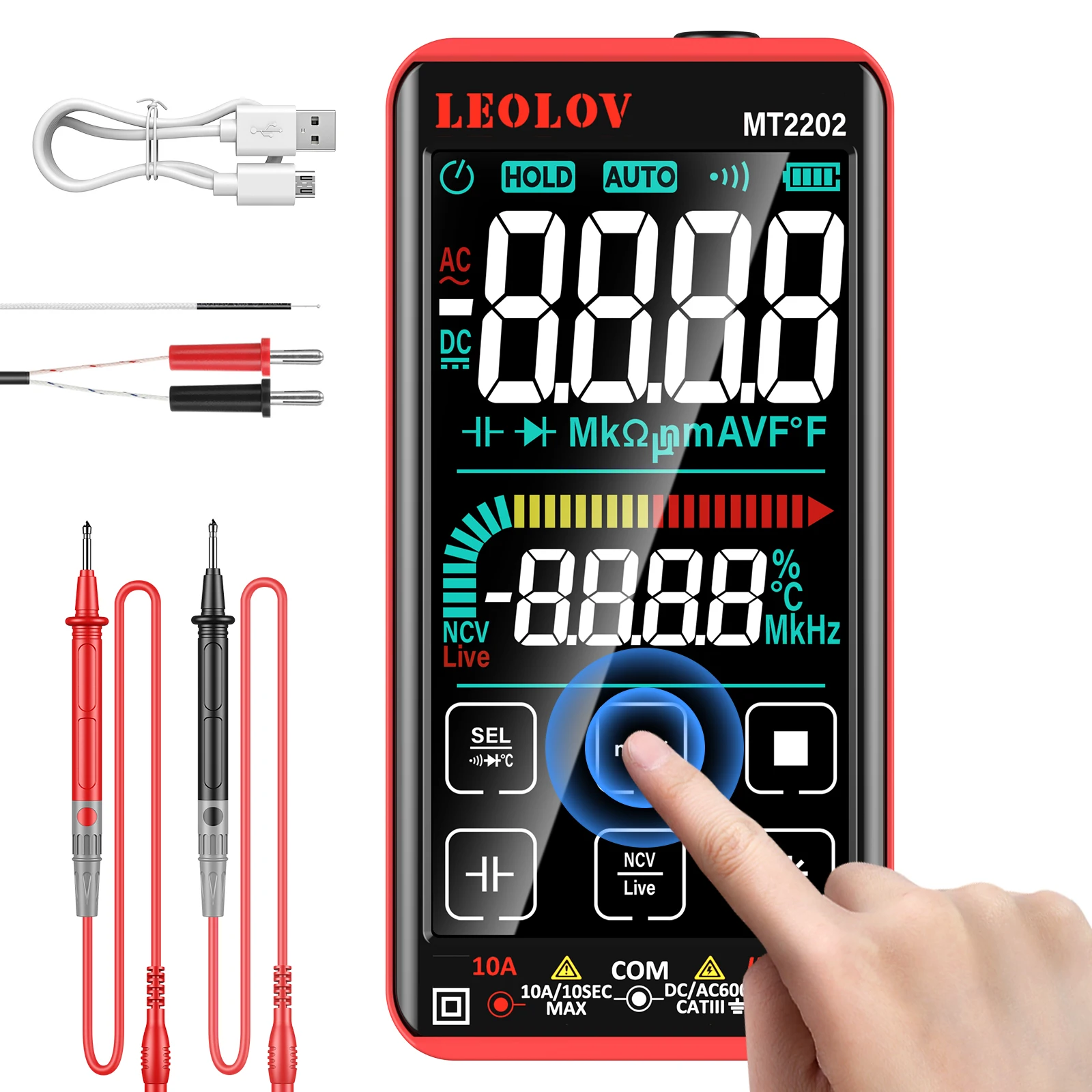 

Digital Multimeter Tester Smart Touch Screen Rechargeable Auto-ranging 10000 Counts TRMS AC/DC Amp Ohm Voltage Meter Capacitance
