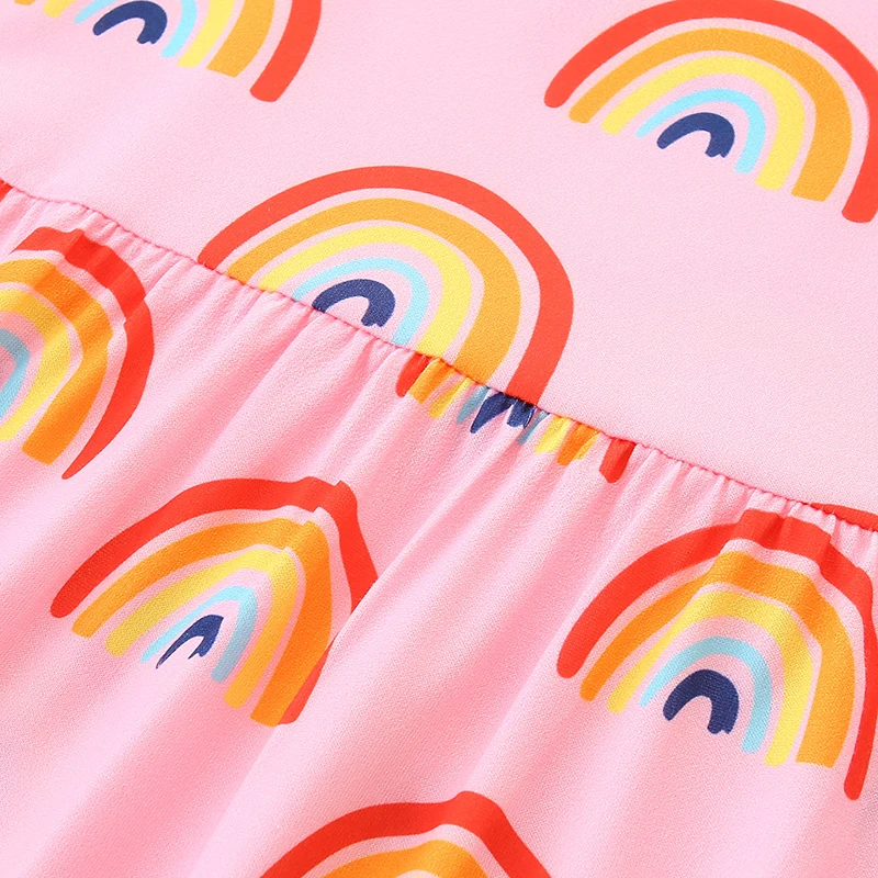 2025 Summer New Kids Clothes Baby Girls Children's Clothing Sleeves Cartoon Rainbows Dresses 2-7 Years