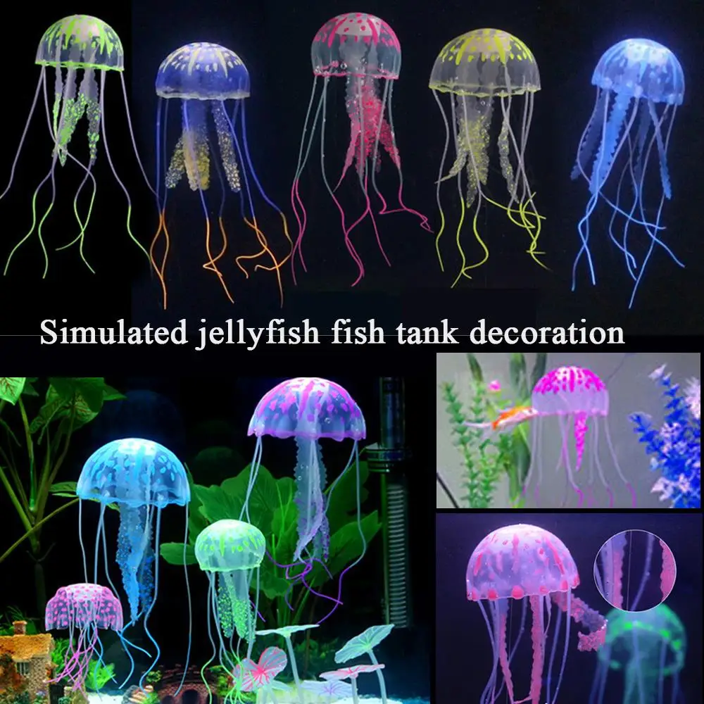 Fluorescent Small Aquatic Landscape Floating Jellyfish Aquarium Decoration Tank Ornament Simulation Jellyfish Silicone Software fish tank decorations aquarium ornaments