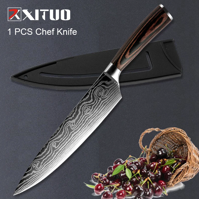 5Pcs Kitchen Knife Set Damascus Pattern Stainless Steel Professional Chef  Knives