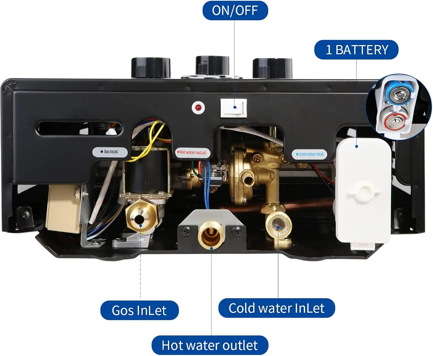 Tankless Water Heater Propane 4.74GPM 18L Outdoor Portable Water Heater Instant Propane with Digital Display