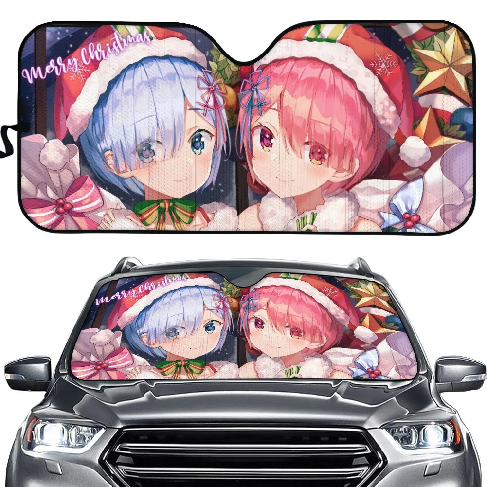 

Auto Sun Shade Re:Zero Rem and Ram Print Christmas Girls Car Universal Sun Visor for Women parasol coche parabrisas delantero
