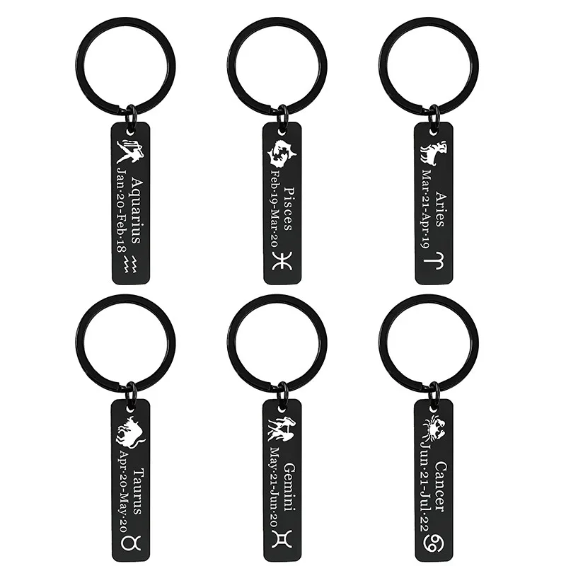 

Stainless Steel 12 Constellation Keychain Birthday Gift Metal Custom Key Chain Ring Festival Present Keyring for Men and Women