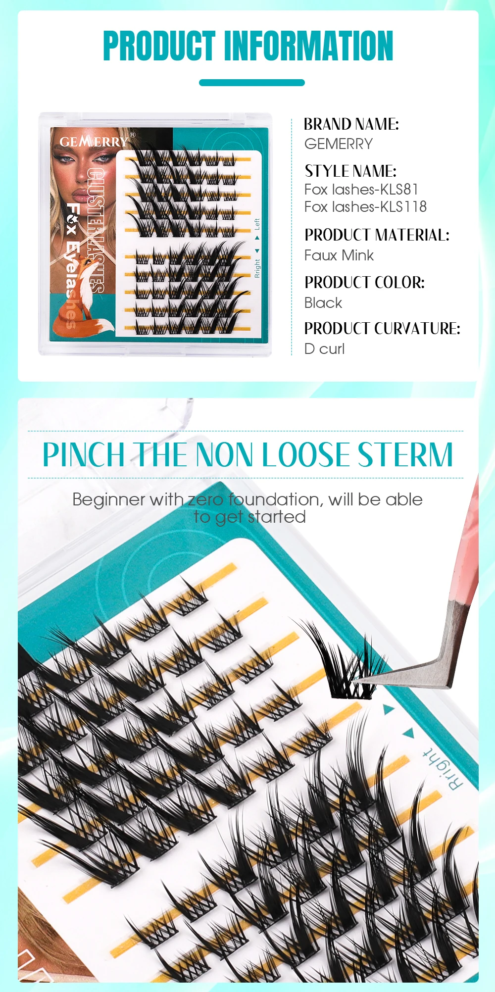 Gemerry Cluster Einzelwimpern, 240 Stück, großes Tablett, 30 P/40 P, vorgefertigte Volumenfächer, Fuchs-Augeneffekt, Cosplay-Wimpernverlängerung, Make-up – Detail 4