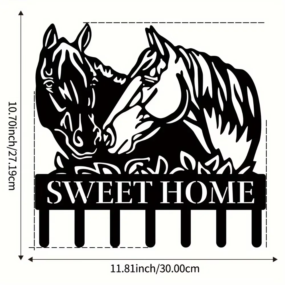 1pc, Wall Two Horse Head Metal Key Hanger, Multi-Purpose Clothes Bag Key Hook, Decorative Living Room Wall Hook, Metal Wall 2